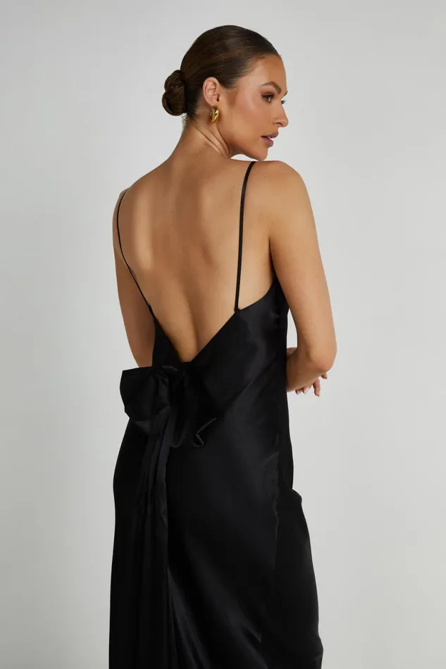Meshki Maxi Dresses Women Kailey Low Back Maxi Dress With Detachable Bow Train 8211 Black Black