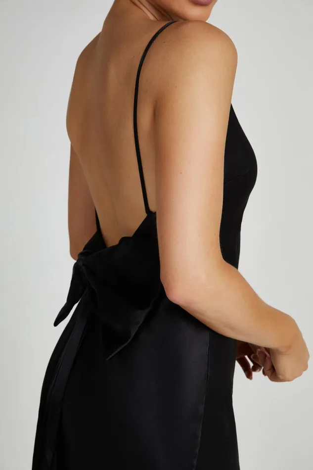 Meshki Maxi Dresses Women Kailey Low Back Maxi Dress With Detachable Bow Train 8211 Black Black