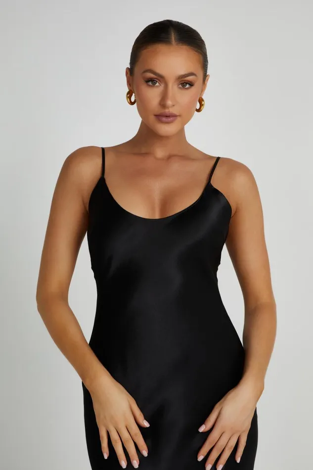 Meshki Maxi Dresses Women Kailey Low Back Maxi Dress With Detachable Bow Train 8211 Black Black