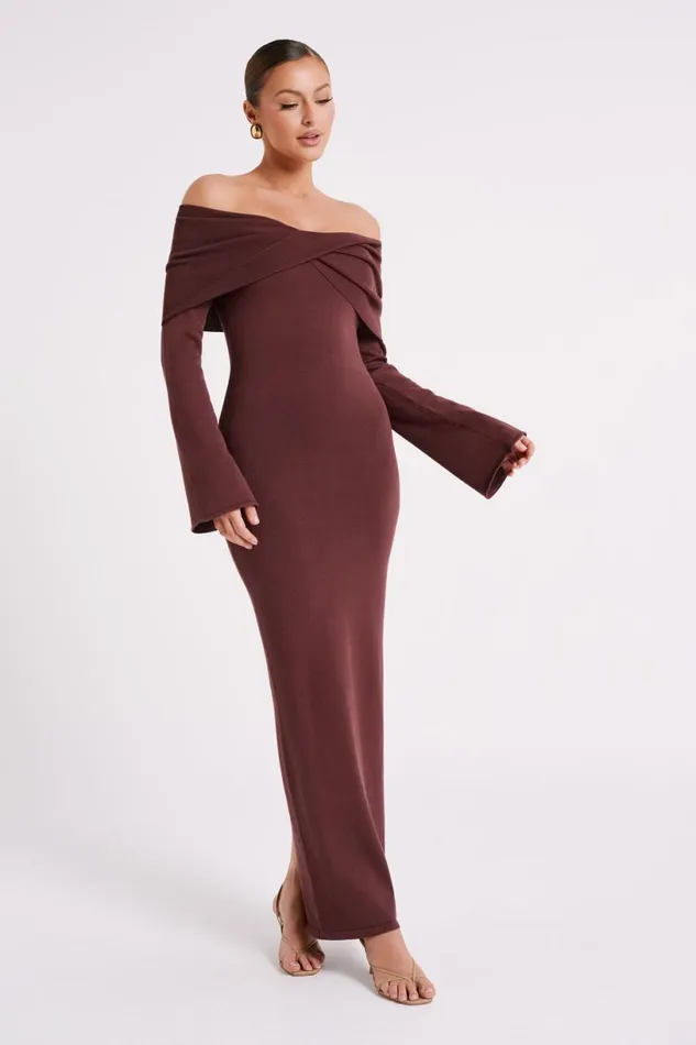 Meshki Maxi Dresses Women Kenny Long Sleeve Knit Dress 8211 Chocolate Chocolate