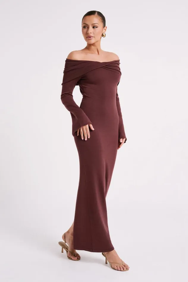 Meshki Maxi Dresses Women Kenny Long Sleeve Knit Dress 8211 Chocolate Chocolate