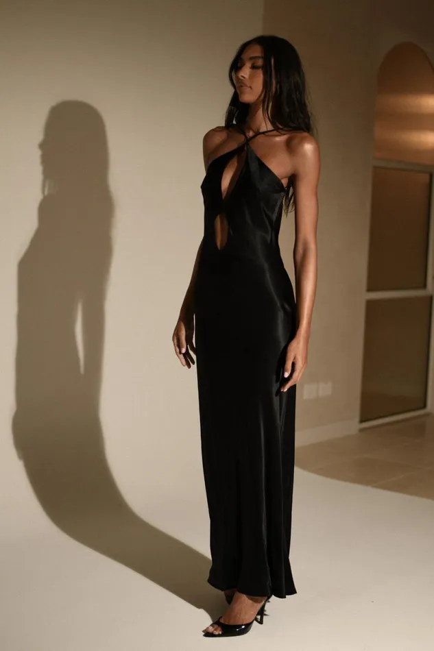 Meshki Maxi Dresses Women Lucia Satin Cut Out Maxi Dress 8211 Black Black
