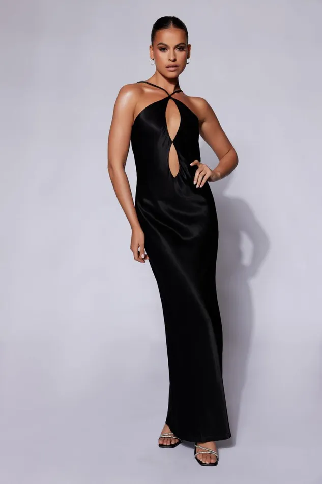 Meshki Maxi Dresses Women Lucia Satin Cut Out Maxi Dress 8211 Black Black