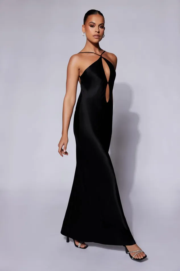 Meshki Maxi Dresses Women Lucia Satin Cut Out Maxi Dress 8211 Black Black