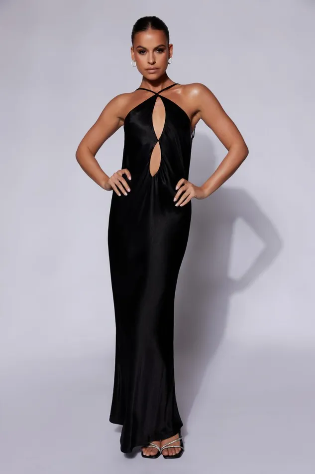 Meshki Maxi Dresses Women Lucia Satin Cut Out Maxi Dress 8211 Black Black