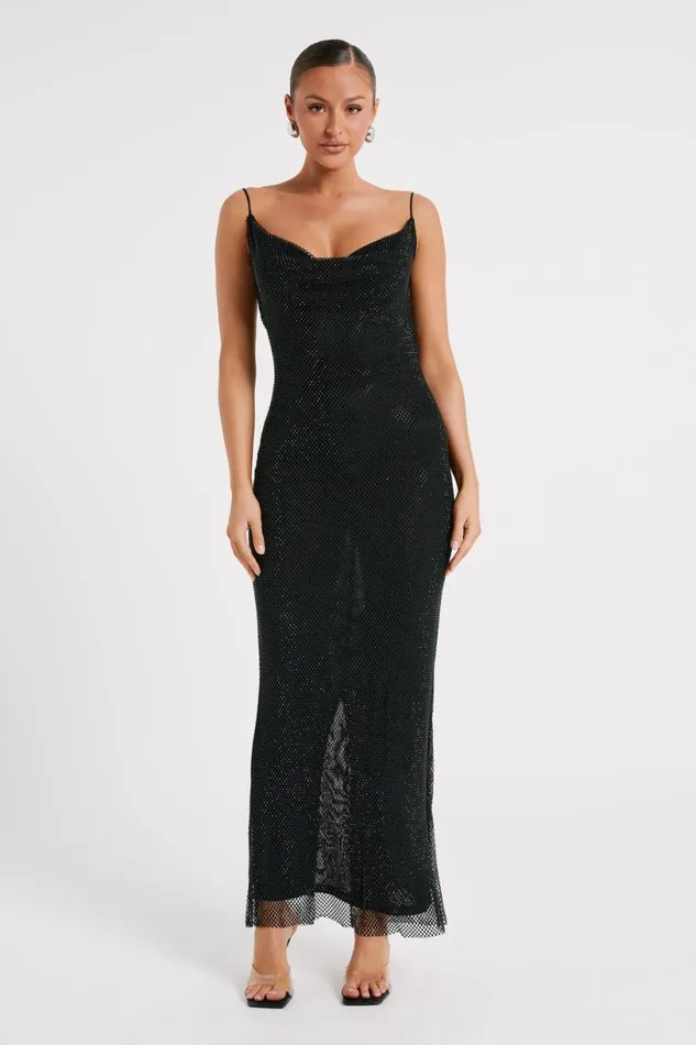 Meshki Maxi Dresses Women Madelaine Diamante Mesh Cowl Maxi Dress 8211 Black Black Meshki Maxi Dresses Women Madelaine Diamante Mesh Cowl Maxi Dress 8211 Black Black