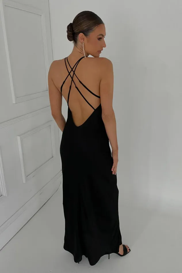 Meshki Maxi Dresses Women Makari Satin Maxi Dress 8211 Black Black