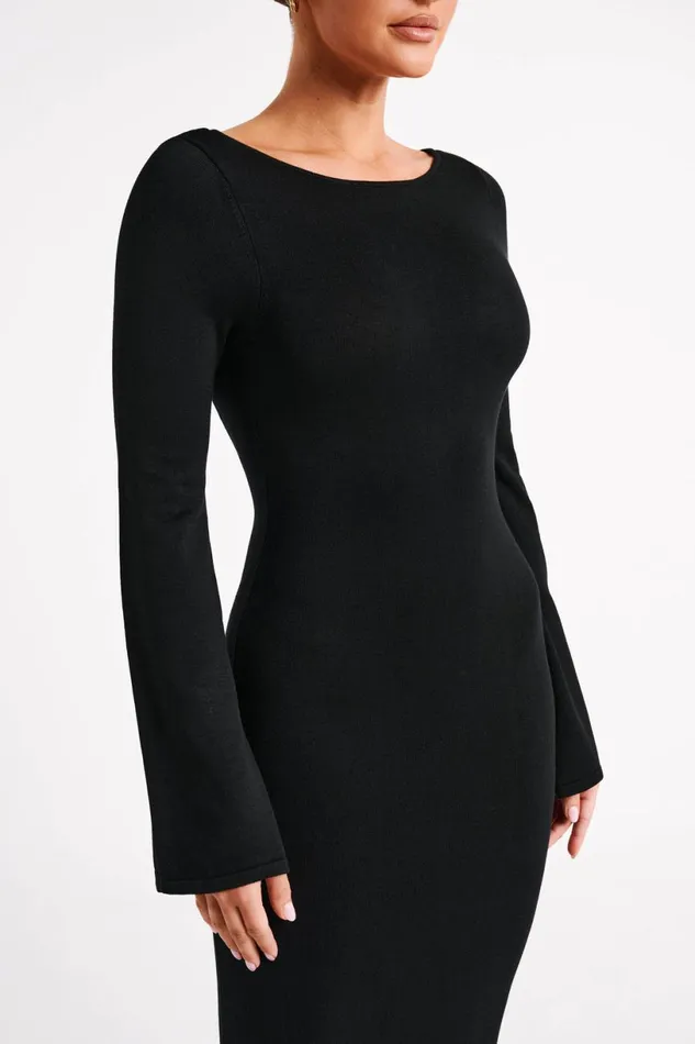 Meshki Maxi Dresses Women Marleigh Flare Sleeve Knit Maxi Dress 8211 Black Black