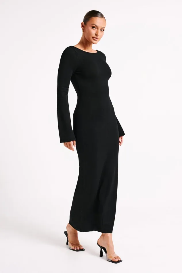 Meshki Maxi Dresses Women Marleigh Flare Sleeve Knit Maxi Dress 8211 Black Black