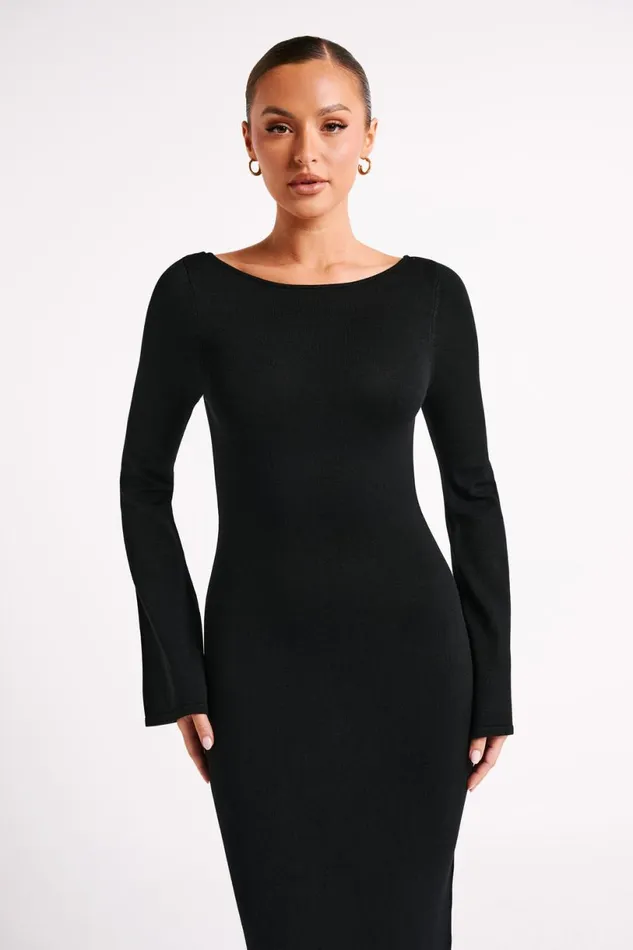 Meshki Maxi Dresses Women Marleigh Flare Sleeve Knit Maxi Dress 8211 Black Black