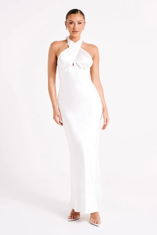 Meshki Maxi Dresses Women Marvelle Satin Halter Maxi Dress 8211 White White Meshki Maxi Dresses Women Marvelle Satin Halter Maxi Dress 8211 White White