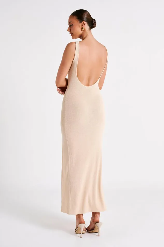 Meshki Maxi Dresses Women Maxine Sheer Knit Maxi Dress 8211 Wheat Wheat