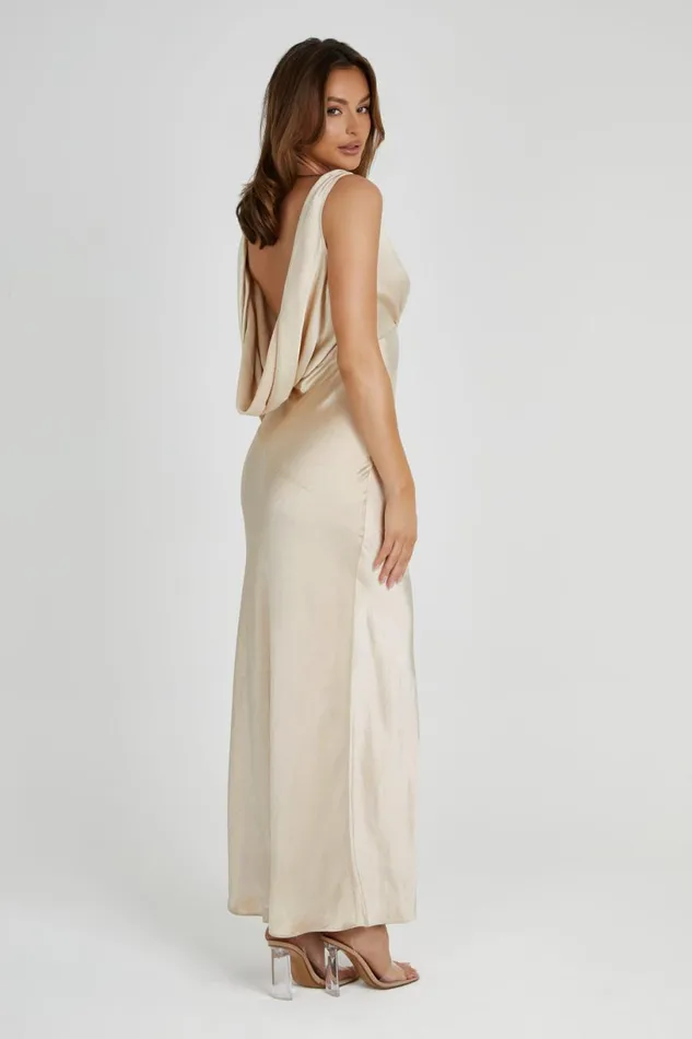 Meshki Maxi Dresses Women Nadia Maxi Satin Dress With Back Cowl 8211 Gold Gold