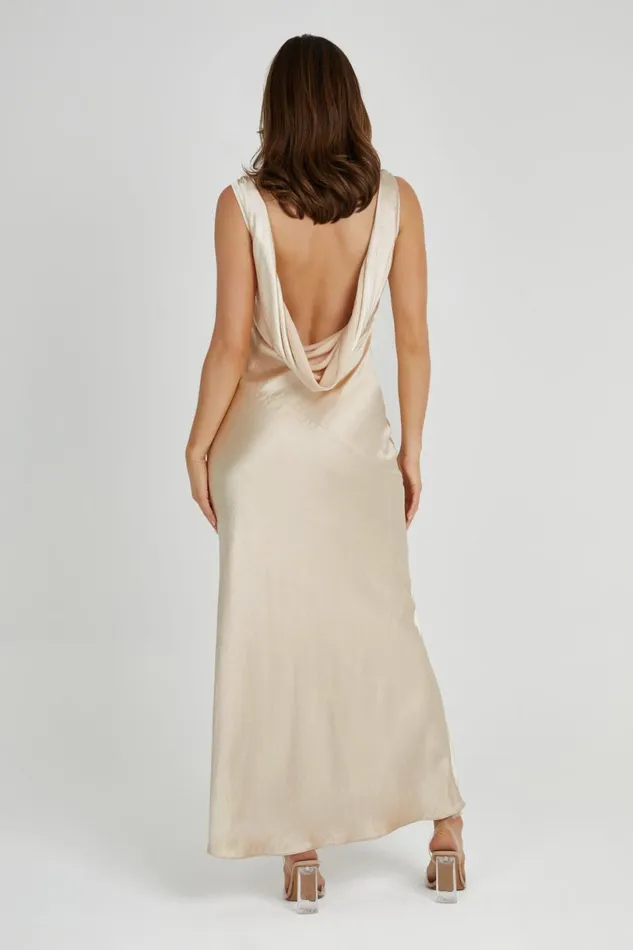 Meshki Maxi Dresses Women Nadia Maxi Satin Dress With Back Cowl 8211 Gold Gold