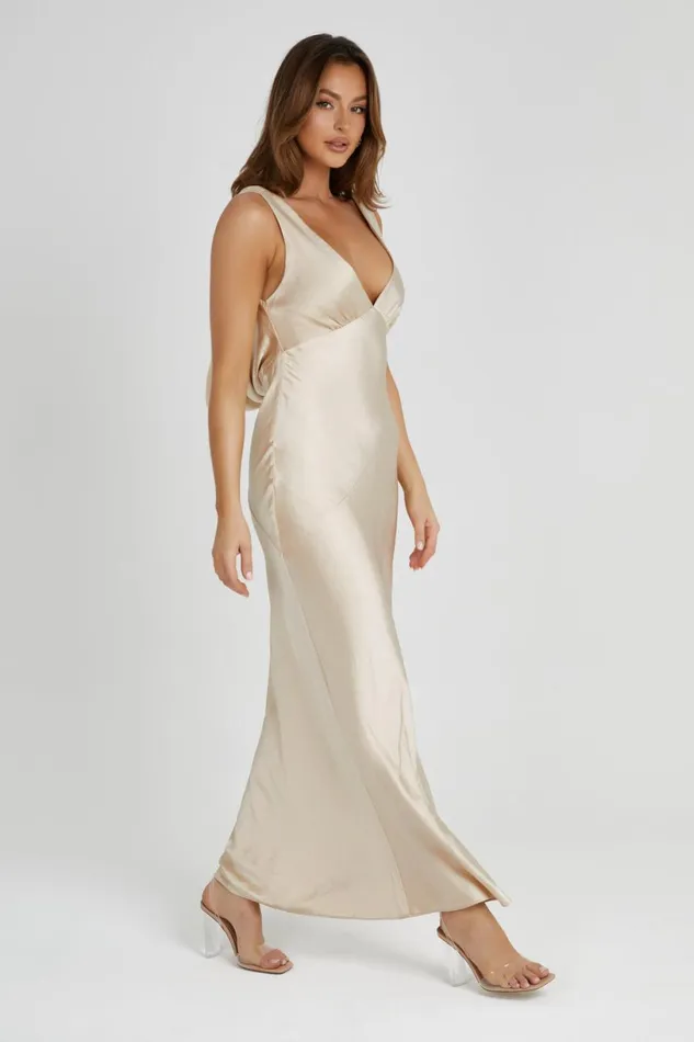 Meshki Maxi Dresses Women Nadia Maxi Satin Dress With Back Cowl 8211 Gold Gold