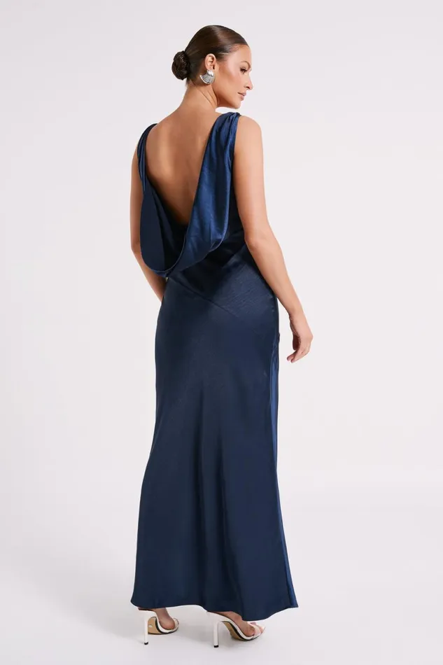 Meshki Maxi Dresses Women Nadia Maxi Satin Dress With Back Cowl 8211 Navy Navy