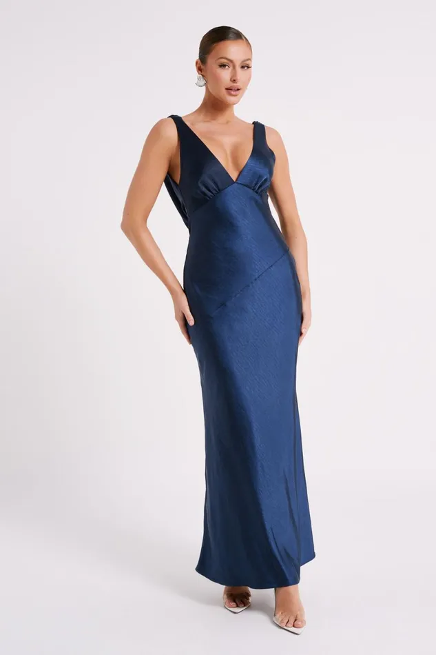 Meshki Maxi Dresses Women Nadia Maxi Satin Dress With Back Cowl 8211 Navy Navy