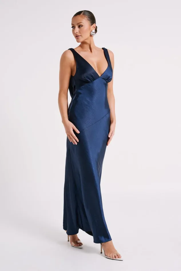Meshki Maxi Dresses Women Nadia Maxi Satin Dress With Back Cowl 8211 Navy Navy