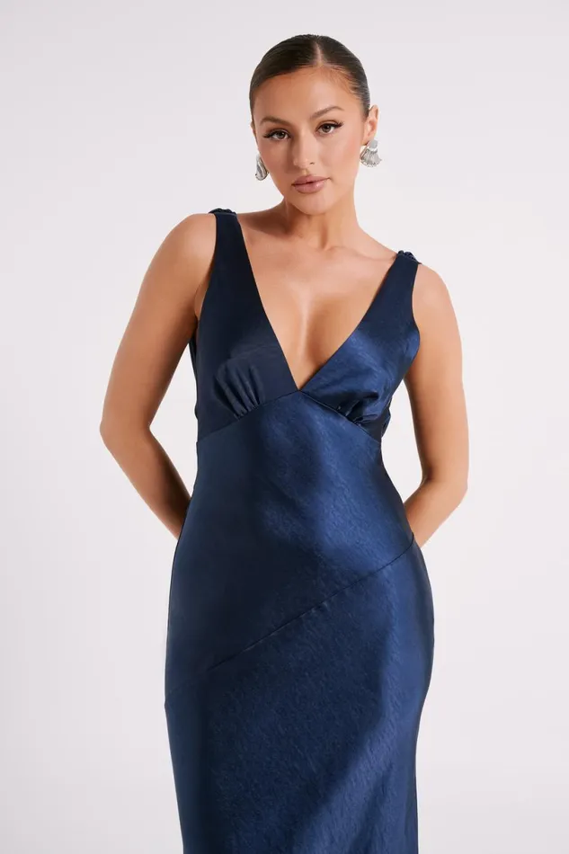 Meshki Maxi Dresses Women Nadia Maxi Satin Dress With Back Cowl 8211 Navy Navy