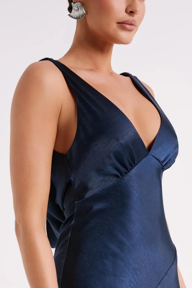 Meshki Maxi Dresses Women Nadia Maxi Satin Dress With Back Cowl 8211 Navy Navy