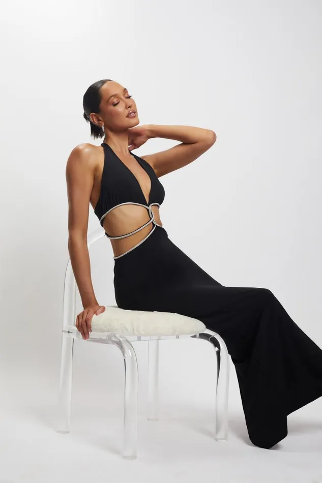 Meshki Maxi Dresses Women Nicha Diamante Cut Out Maxi Dress 8211 Black Black