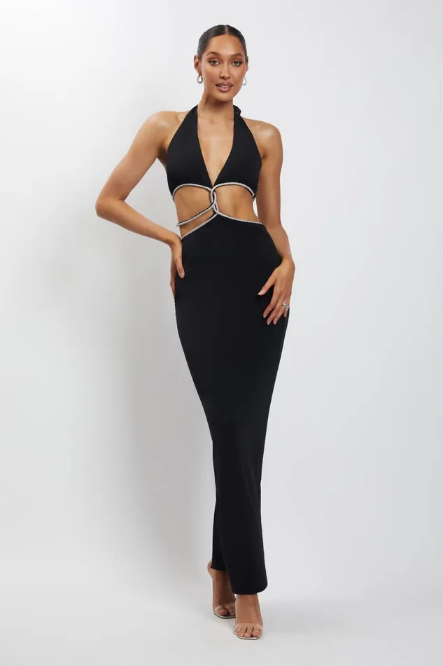 Meshki Maxi Dresses Women Nicha Diamante Cut Out Maxi Dress 8211 Black Black