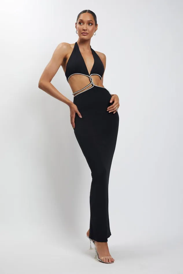Meshki Maxi Dresses Women Nicha Diamante Cut Out Maxi Dress 8211 Black Black