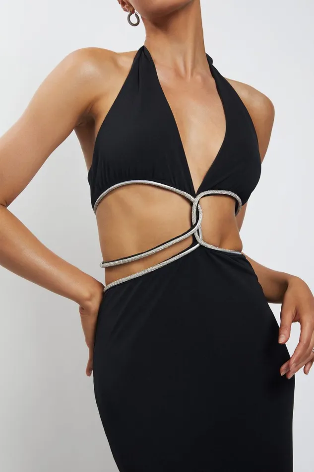 Meshki Maxi Dresses Women Nicha Diamante Cut Out Maxi Dress 8211 Black Black