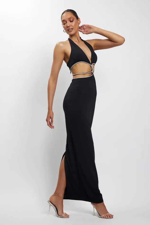 Meshki Maxi Dresses Women Nicha Diamante Cut Out Maxi Dress 8211 Black Black