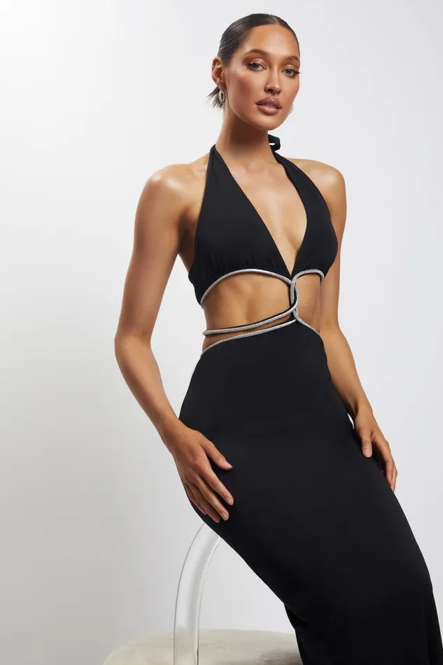 Meshki Maxi Dresses Women Nicha Diamante Cut Out Maxi Dress 8211 Black Black