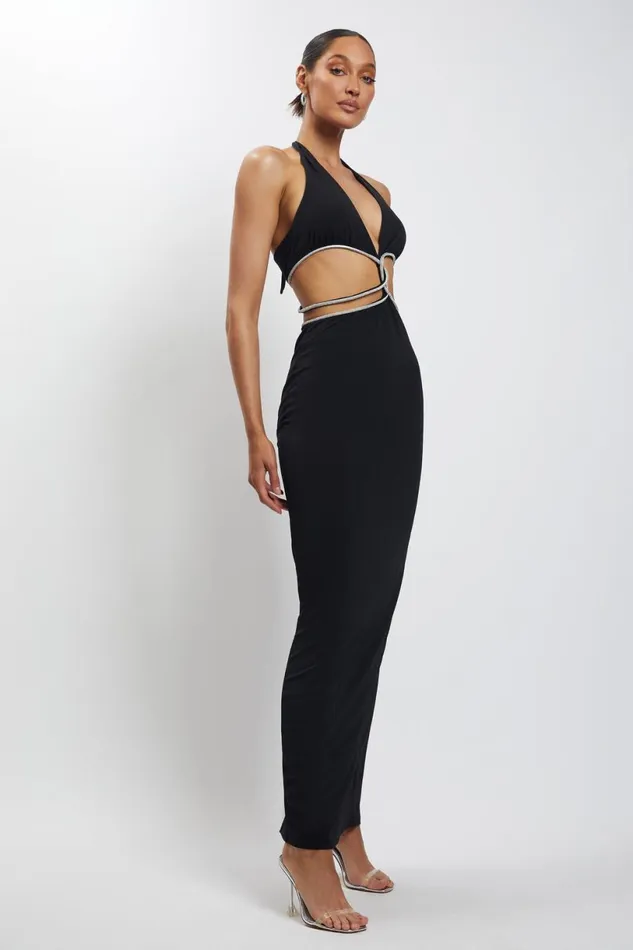 Meshki Maxi Dresses Women Nicha Diamante Cut Out Maxi Dress 8211 Black Black