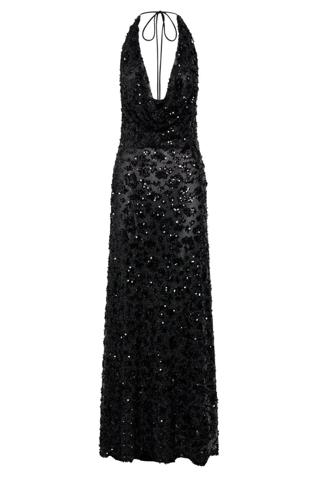 Meshki Maxi Dresses Women Nicola Plunge Neck Sequin Maxi Dress 8211 Black Black