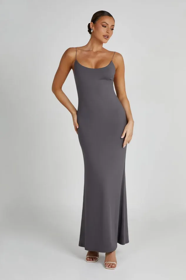 Meshki Maxi Dresses Women Nikkita Recycled Nylon Strappy Maxi Dress 8211 Charcoal Charcoal