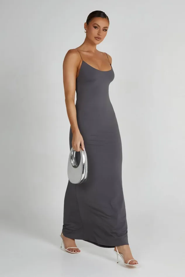 Meshki Maxi Dresses Women Nikkita Recycled Nylon Strappy Maxi Dress 8211 Charcoal Charcoal