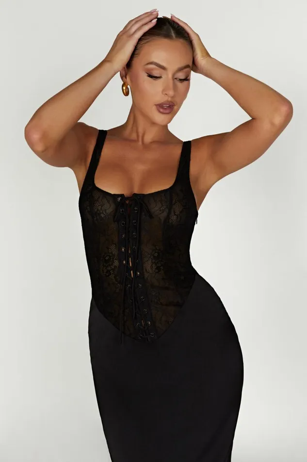Meshki Maxi Dresses Women Octavia Lace Corset Maxi Dress 8211 Black Black