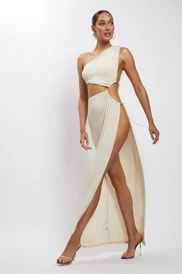 Meshki Maxi Dresses Women Paige Ruched Side Cut Out Maxi Dress 8211 Nude Nude