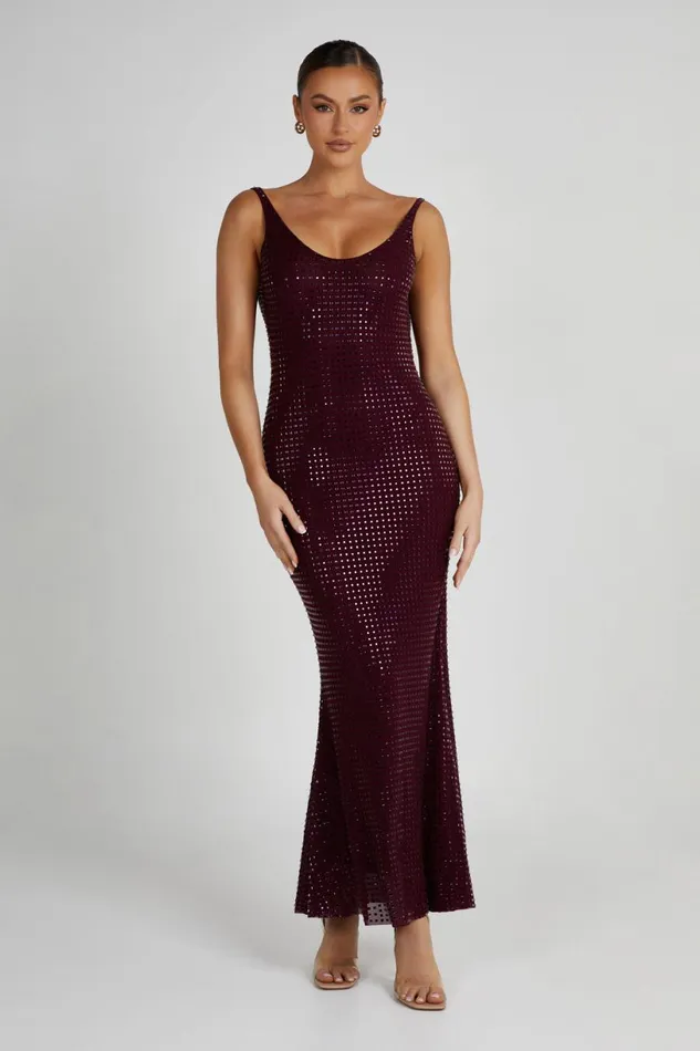 Meshki Maxi Dresses Women Pam Square Diamante Maxi Dress 8211 Berry Berry