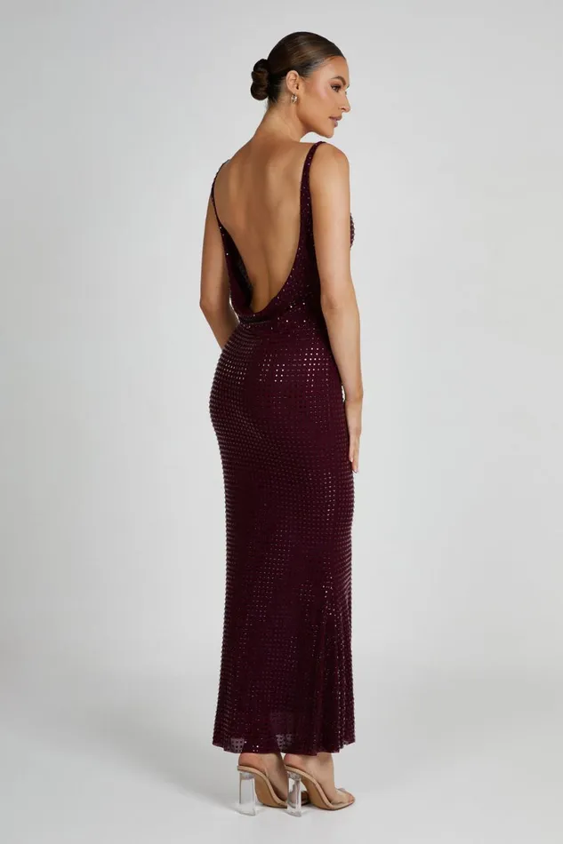 Meshki Maxi Dresses Women Pam Square Diamante Maxi Dress 8211 Berry Berry