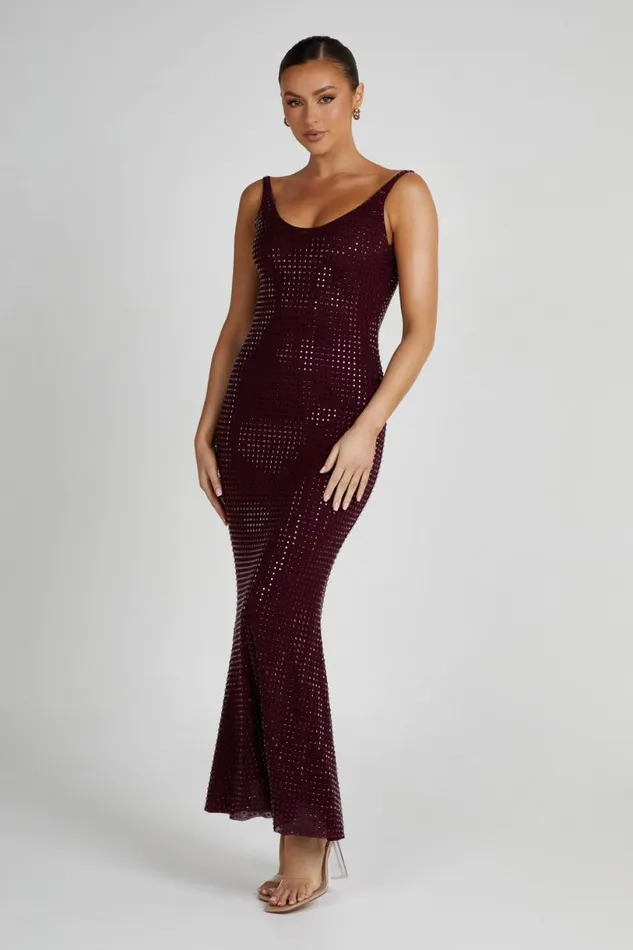 Meshki Maxi Dresses Women Pam Square Diamante Maxi Dress 8211 Berry Berry
