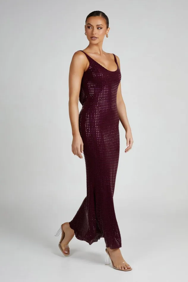 Meshki Maxi Dresses Women Pam Square Diamante Maxi Dress 8211 Berry Berry