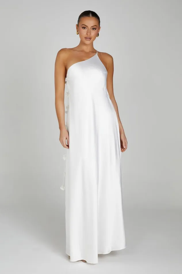 Meshki Maxi Dresses Women Rebecca One Shoulder Rose Maxi Dress 8211 White White