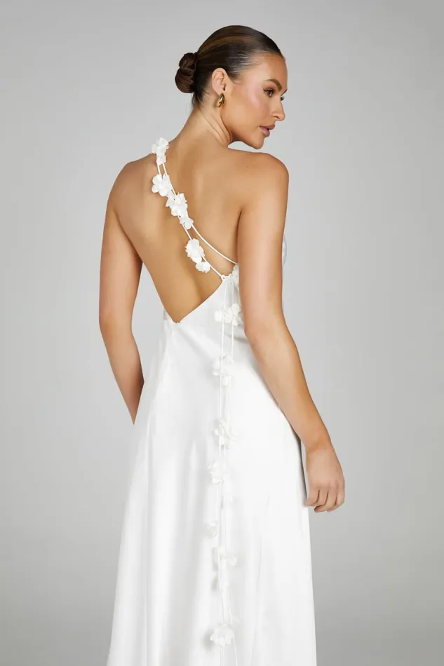 Meshki Maxi Dresses Women Rebecca One Shoulder Rose Maxi Dress 8211 White White