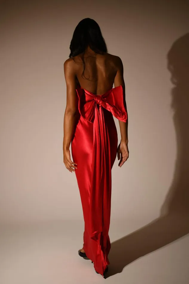 Meshki Maxi Dresses Women Rochelle Bow Back Satin Maxi Dress 8211 Red Red