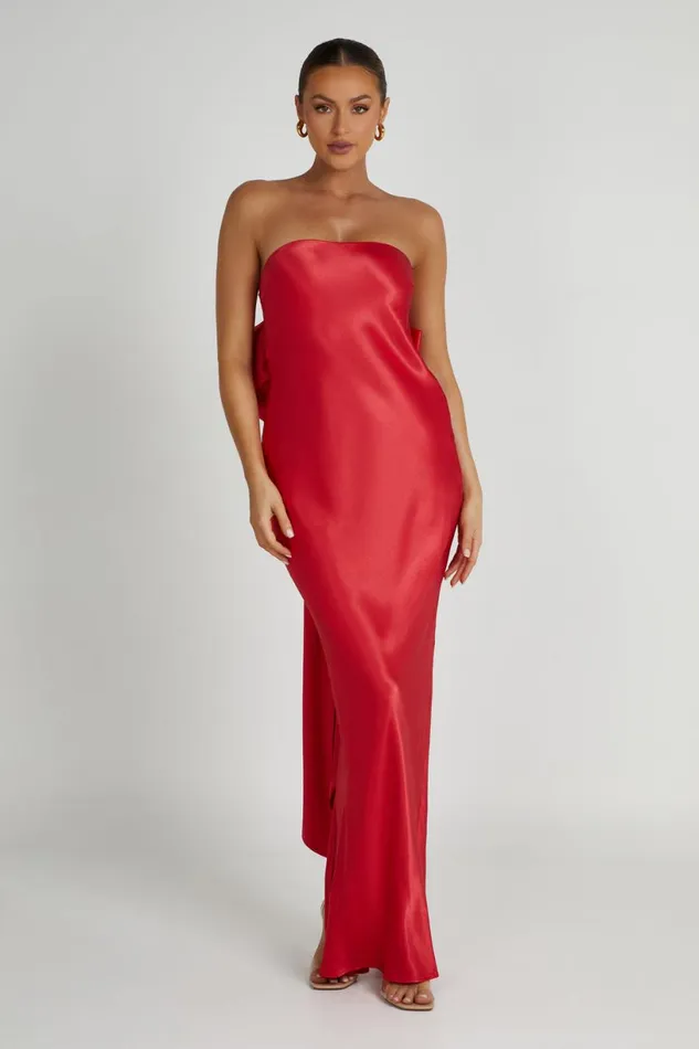 Meshki Maxi Dresses Women Rochelle Bow Back Satin Maxi Dress 8211 Red Red