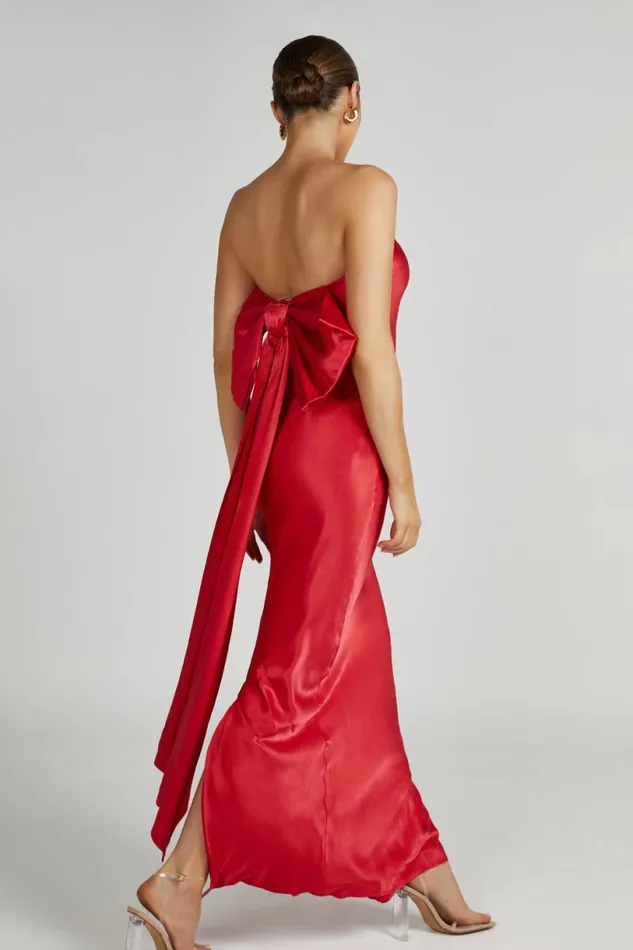 Meshki Maxi Dresses Women Rochelle Bow Back Satin Maxi Dress 8211 Red Red