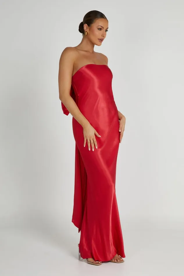 Meshki Maxi Dresses Women Rochelle Bow Back Satin Maxi Dress 8211 Red Red