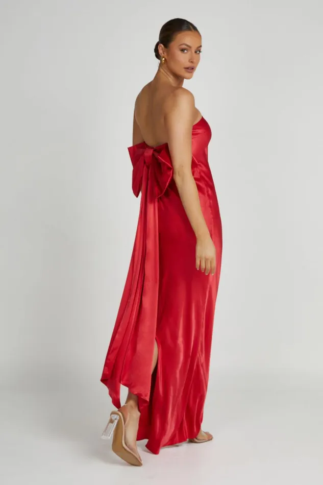 Meshki Maxi Dresses Women Rochelle Bow Back Satin Maxi Dress 8211 Red Red