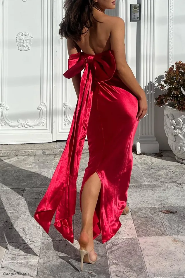 Meshki Maxi Dresses Women Rochelle Bow Back Satin Maxi Dress 8211 Red Red