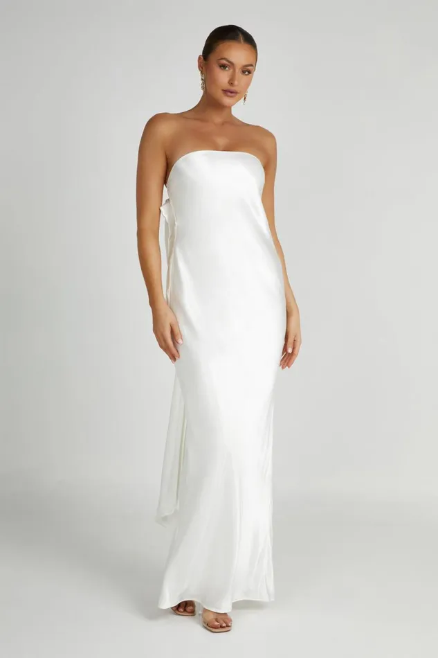 Meshki Maxi Dresses Women Rochelle Bow Back Satin Maxi Dress 8211 White White