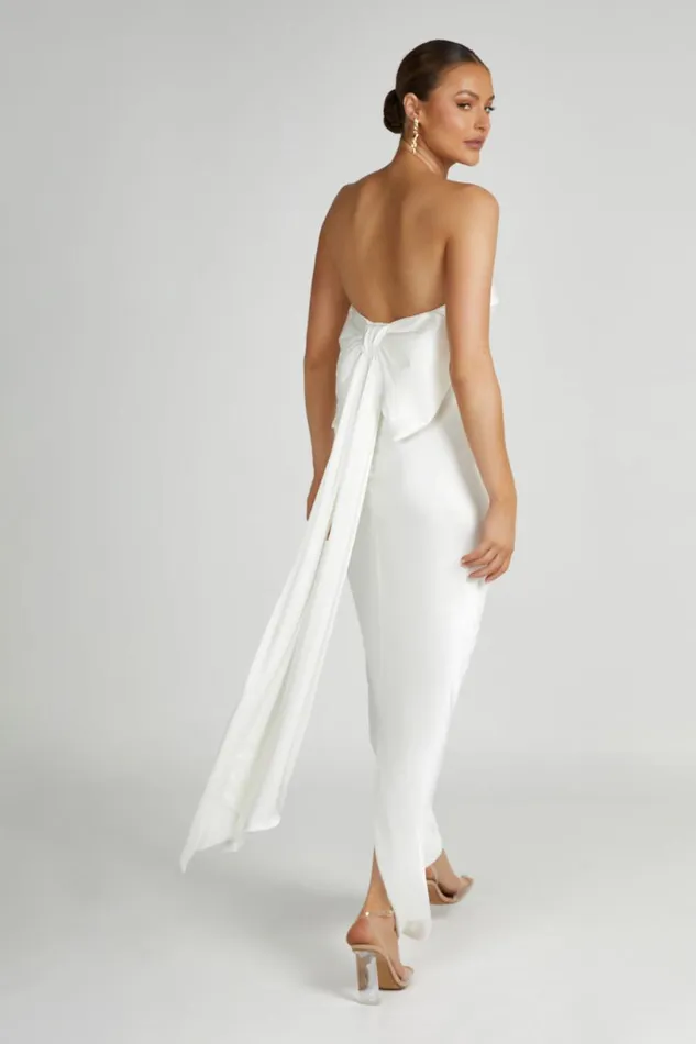 Meshki Maxi Dresses Women Rochelle Bow Back Satin Maxi Dress 8211 White White